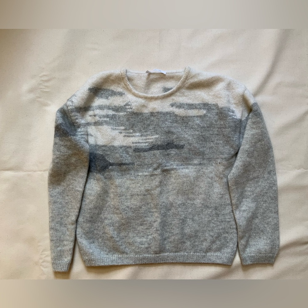Derek Lam 10 Crosby Gray and Cream Crewneck Sweater Wool/Mohair/Cashmere